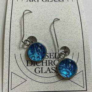 New Hand Crafted Womens Blue Glass Dangle Silver -tone Earrings